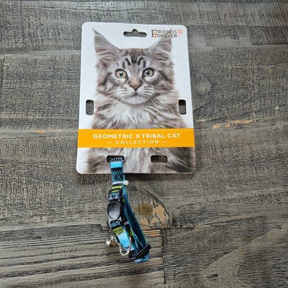 Friends Forever Geometric Xtribal Cat Collar 1 Piece Blue with Bell - Picture 1 of 7